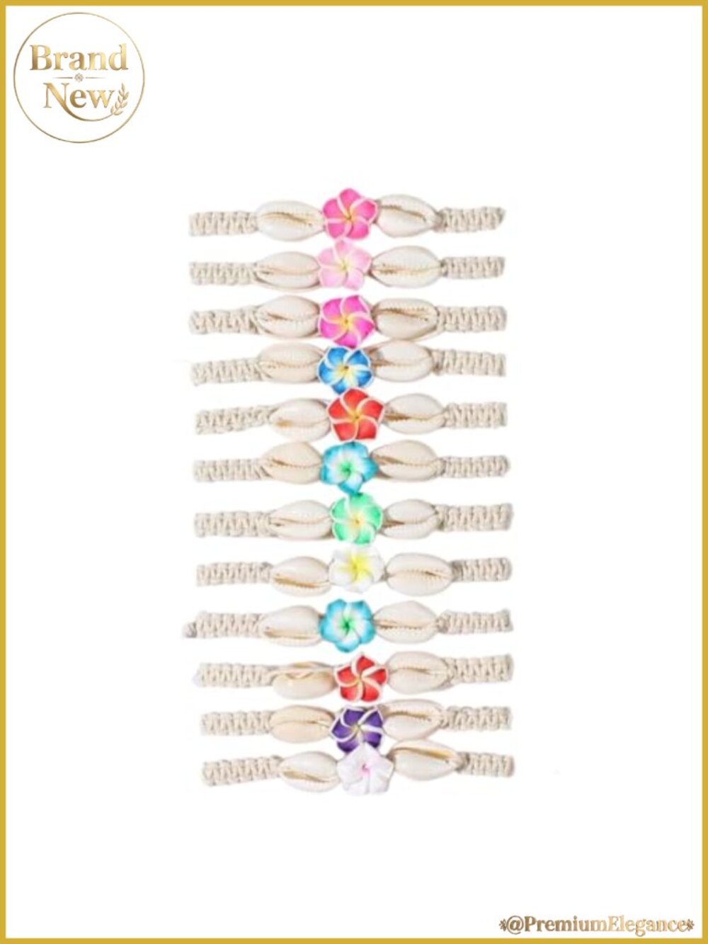 12Pc Hawaiian Seashell Bracelets Set Handmade Flower Shell Starfish Braided